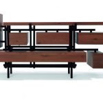 Design dressoir op maat gemaakt, de Montignykast, ontwerp van Roderick Vos. Deze kast is een combinatie van gekookt eikenhout en gepoedercoat stalen frame.